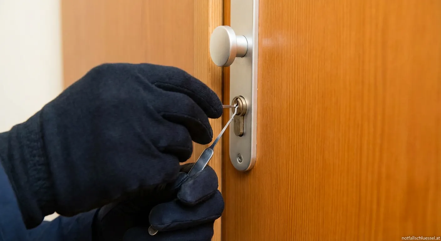 Fachmann öffnet professionell abgeschlossene Wohnungstür