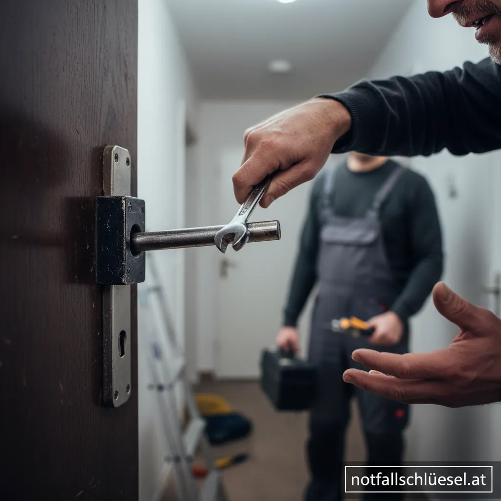 Professioneller Aufsperrdienst öffnet ein zugefallenes Balkenschloss