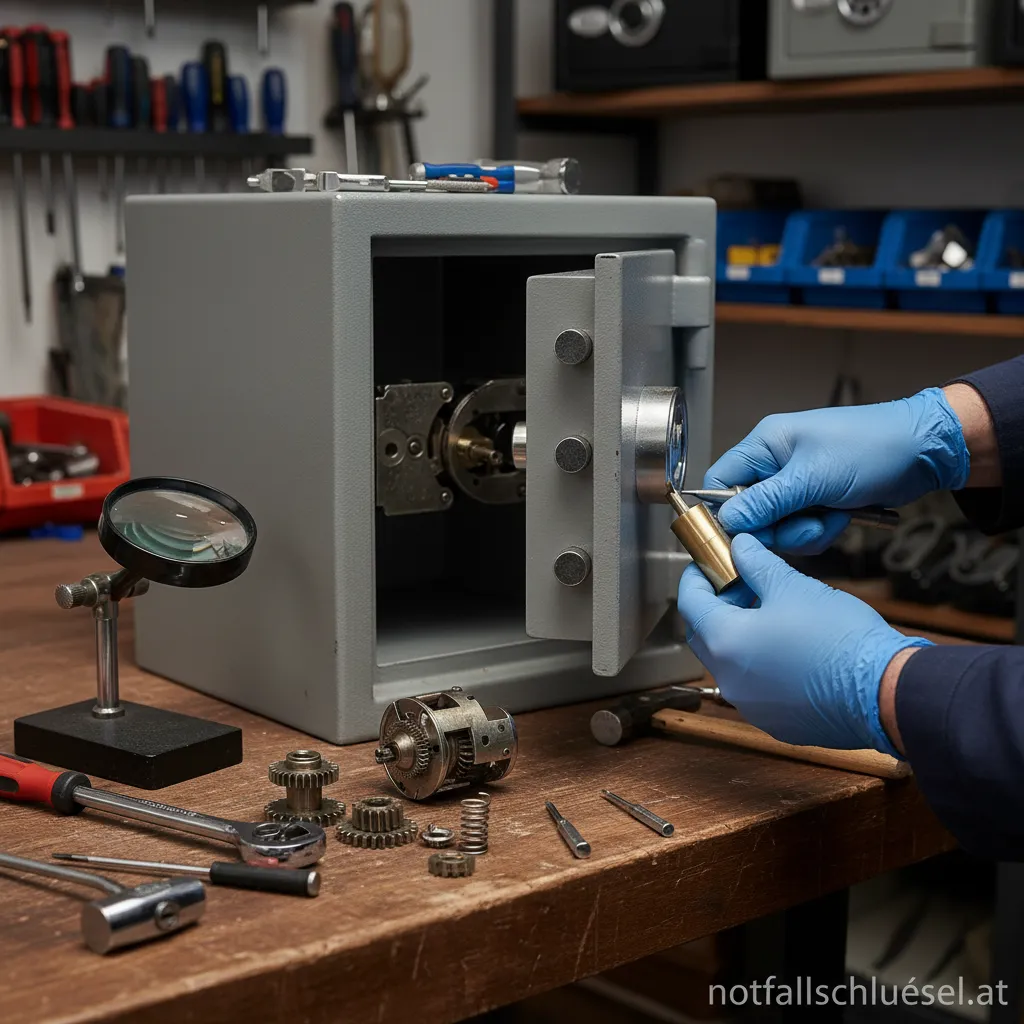 Profi vom Aufsperrdienst wechselt ein Tresorschloss