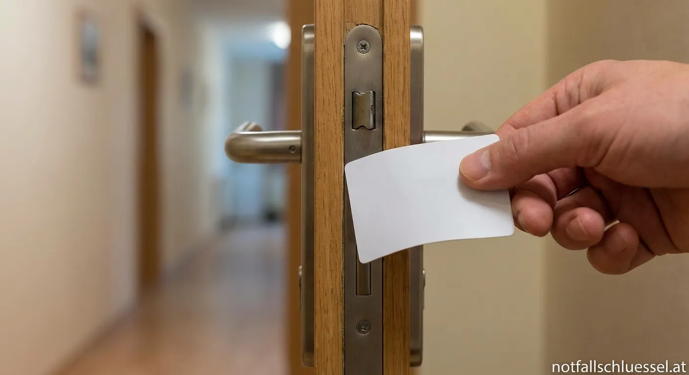 Person beim Öffnen einer Tür mit einer Plastikkarte