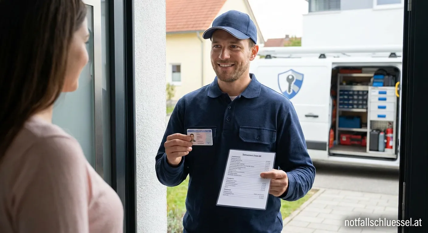 Fachmann vom Schlüsseldienst öffnet professionell eine Wohnungstür