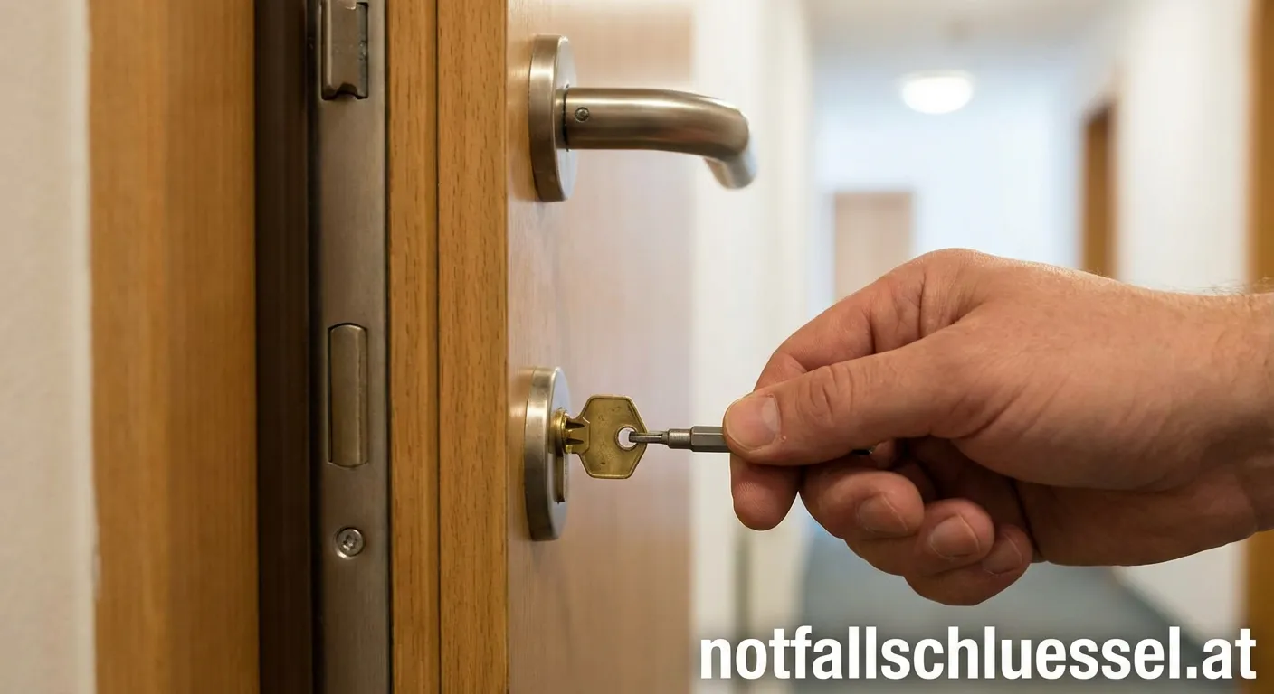 Tür öffnen mit steckendem Schlüssel im Schloss